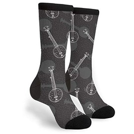 Vintage Black White Banjos Crew Socks Fun Novelty Socks Unisex, One Size Fits Most