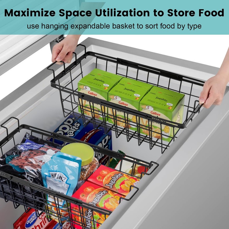 Wetheny 2 Pack Expandable Freezer Organizer Bins, Adjustable Wire Baskets
