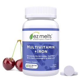 EZ Melts Dissolvable Multivitamin with Iron for Women and Men, Sugar-Free, 1-Month Supply