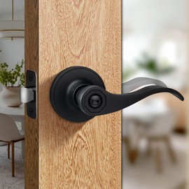 Moquin Wave Design Privacy Door Lever Without Keys, Reversible Door Handle for Right/Left Side Bathroom/Bedroom Door Lock in Matte Black Finish