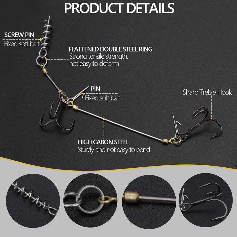 THKFISH Shallow Rig Pike Stinger Systems Treble Fishing Hooks for