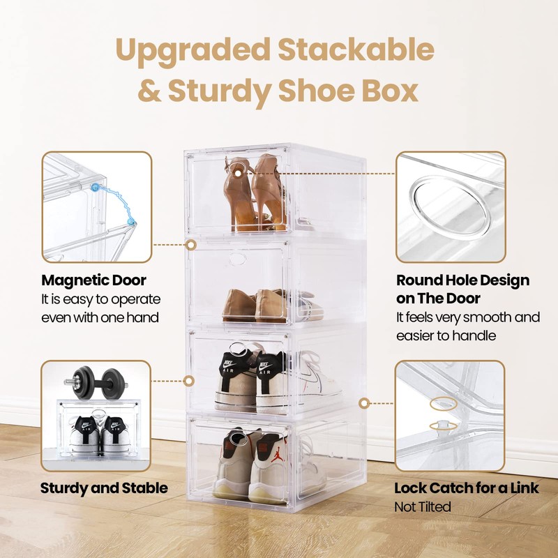 Amllas 12 Pack Clear Shoe Boxes Stackable,Shoe Storage Boxes for