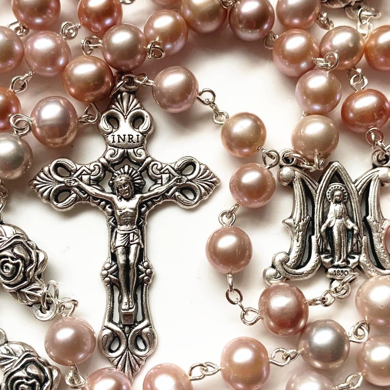 elegantmedical CATHOLIC AAA 8mm REAL PEARL Pearls SILVER ROSE BEADS