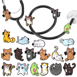 Cute Cats Stethoscope Charm Tag for Nurse - 16Pcs Cat Pendants Stethoscope Charm, Fit for Littmann Accessories, Present for Pediatric Doctor Veterinary Medical Worker Nursing Graduation