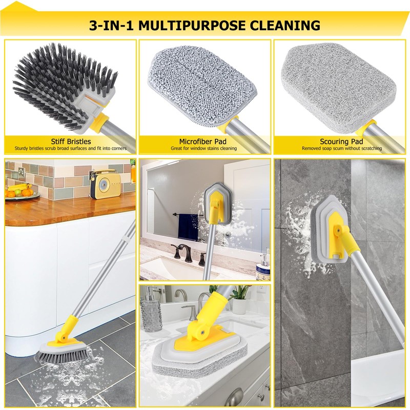 Lalafancy Shower Cleaning Brush with Locking Head, 3 in 1