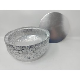 Foglish Home & Garden 4 x 19cm 7" Aluminium Foil Round Pie Flan Quiche Dish Tray Containers with Lids BBQ 19x19x4.4cm Airfryer Oven