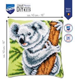 Vervaco Cross Stitch Embroidery Kits Cushion Embroidery Set Beginners Pre-Printed Koala DIY Set Creative Set for Adults Decorative Cushion Approx. 40 x 40 cm Craft Set Craftsman Home Decoration