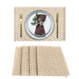 AHHFSMEI Paper Braided Placemats Natural Non-Slip Heat Resistant Table Mats for Dining Tables Farmhouse Woven Rectangular Indoor & Outdoor Place mats (4, Braided Beige)