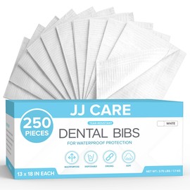 JJ CARE Dental Bibs [Pack of 250] - 13" x 18" White Dental Bibs, 3 Ply Waterproof Dentist Bibs, Dental Bibs Disposable for Eyelash Extension, Patient Bibs for Nail Art, Dental Napkins for Piercing