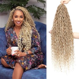 30inch River Locs Crochet Hair Long New Goddess Faux Locs Hair with Curly End Omber Blonde Protective Crochet Braids Hairstyle Synthetic Hair Extensions (30" 6Packs 27/613#)