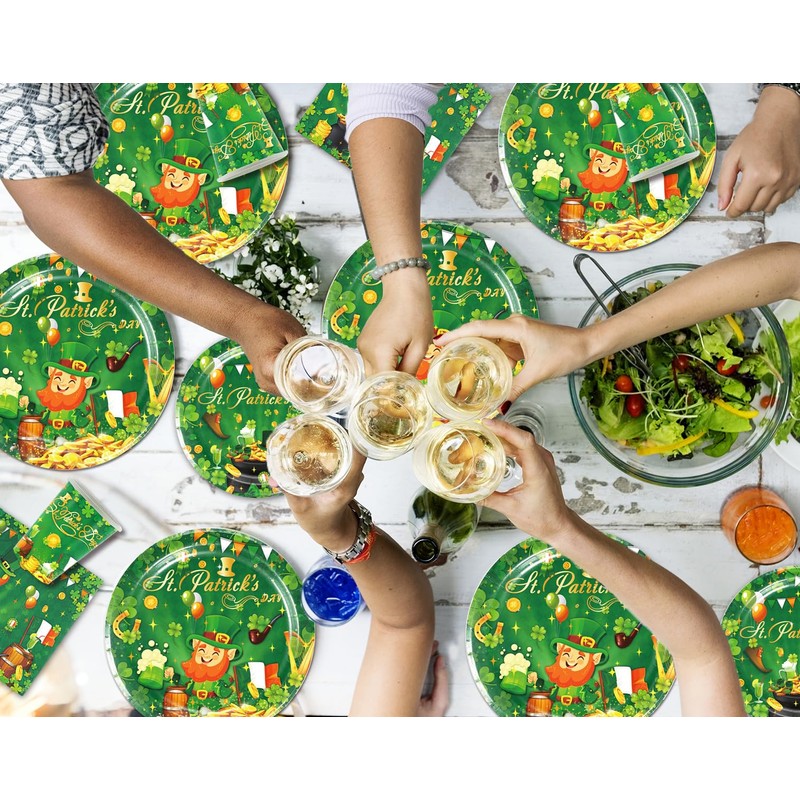 72 Pcs St.Patrick Day Party Tableware Set Include Green Shamrock