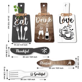 PH PandaHall 6pcs Kitchen Wall Decor Start Drink Sign Set Wood Pendant Accessories Mini Wood Plaque Fork and Spoon Shape Decorations Rustic Style Home Dector Black Brown White 11x5.5/11.8x2