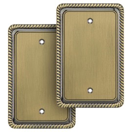 Henne Bery Rope Edge Decorative Wall Plate Switch Plate Outlet Cover (Single Blank, 2 Pack, Antique Brass)