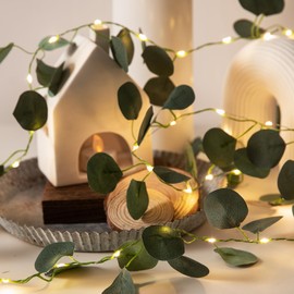 33 Ft Vine with Eucalyptus Leaf Lights Battery Operated, 8 Flashing Model Waterproof 100 LEDs Artifical Ivy Leaves Vine String Light for Garland Bedroom Wedding Party Holiday Patio Decor