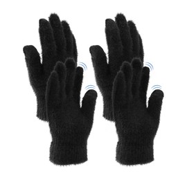 MELLIEX 2 Pairs Women's Fingerless Gloves, Winter Arm Warmers Gloves, Fingerless, Warm Plush Knitted Short Mittens for Women Girls, black