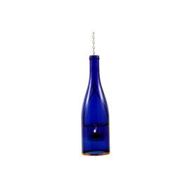 Blue Ridge Mountain Gifts Hanging Glass Wine Bottle Lantern, Tea Candle Holder (1, Cobalt Blue)