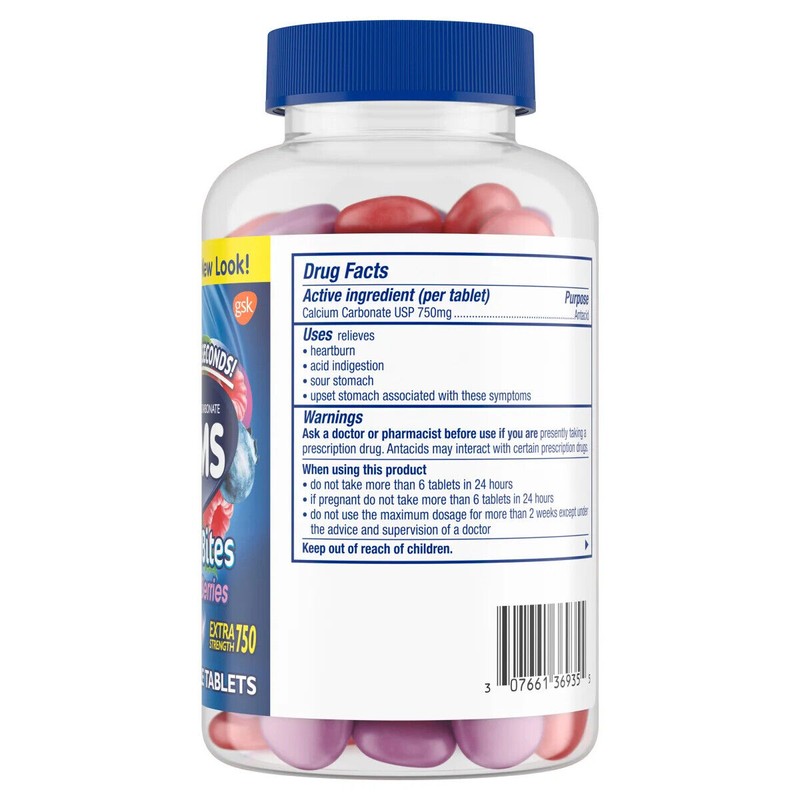 TUMS Antacid Chewy Bites Assorted Berries 108 Ct Heartburn Relief