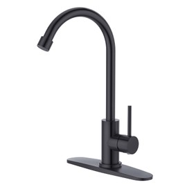 CREA Cold Water Only Matte Black Faucet for Kitchen Bar Outdoor Sink 1 Hole 3Holes(with Deck Plate)，High Arc 360°Swivle Single Handle Cold Water Tap 304 Stainless Steel