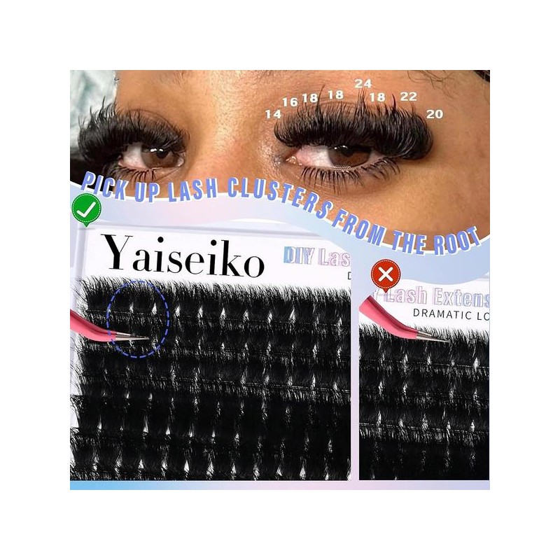 Yai 속눈썹 클러스터 300D 두꺼운 12-25mm 볼륨 연장 224Pcs 위스피