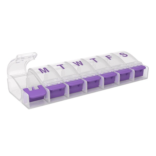 Ezy Dose Weekly (7-Day) Pill Organizer, Vitamin and Medicine Box, Large Push Button Compartments, Colors May Vary
