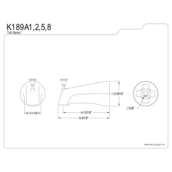 Kingston Brass K189A2 Designer Trimscape Showerscape Zinc Tub Spout with Diverter for KB3632 Series, Polished Brass