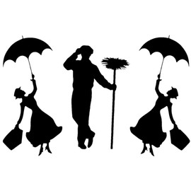 Pack of 3 Flying Nanny & Chimney Sweep Silhouette Image Waterproof Vinyl Decal - Light Switch Sticker - Car Bumper sticker (9cm x 6cm, Black)