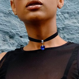 Love Heart Velvet Choker Necklace for Women Crystal Small Heart Choker Necklace Bride Choker Necklace Jewelry for Women (Blue Love, One Size)