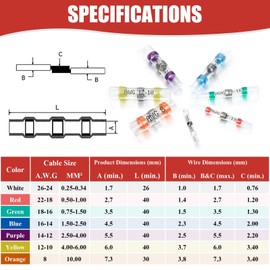 22-18 Awg Red Solder Seal Wire Connectors, 200PCS Wire Splice Connectors, Insulated Marine Grade Waterproof Butt Connectors Heat Shrink for 22,18 Gauge Wire, Wiring Crimps Terminals
