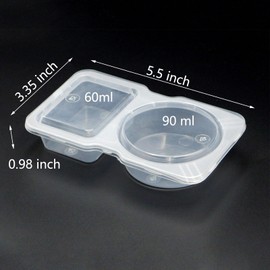 BIDEX 6PCS Double Condiment Containers with Lids,2 Compartment Snack Containers for Condiments or Dips,Double Compartment Condiment Container,Double Compartment Snack Containers