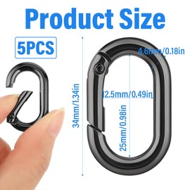 Pack of 5 Oval Spring Clamp for Backpack Wallet Car (Black) Spring Keychain Alloy Ring Clamp Metal Ring Clamp Small Clamp