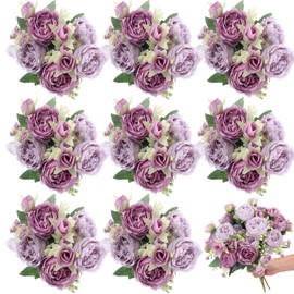 Yuxung 8 Bundles Artificial Peonies Silk Flowers Boho Faux Flowers Faux Flower Arrangements Artificial Centerpiece Spring Bouquet Flowers Artificial Wedding Decoration for Vase (Purple)