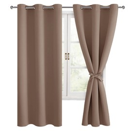 Hiasan Blackout Curtains for Bedroom and Living Room, Light Blocking, Noise Reducing Window Curtain Panels, Tiebacks Included, Set of 2, Grommet Top (Cappuccino, Width 38 Inch x Length 72 Inch)
