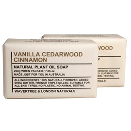 Wavertree & London Vanilla Cedarwood Triple Milled 7oz. soap bars (2). 100% Naturally derived
