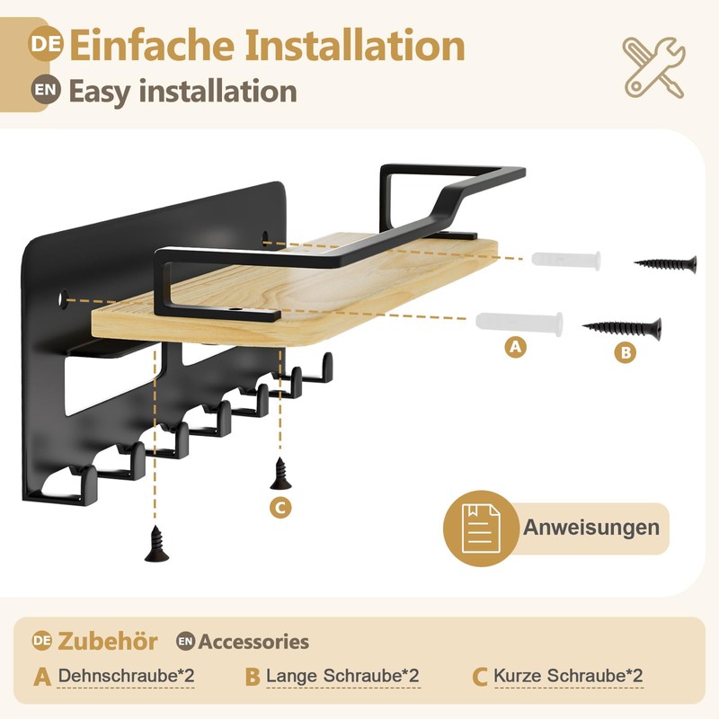Yorbay Wooden Key Rack with Shelf: Multifunctional Wall Key Rack