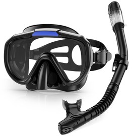 Lealinga Adult Snorkel Set, Diving Goggles, Snorkelling Set with Panoramic Wide View Diving Mask, Anti-Leak Snorkel Mask for Snorkelling, Swimming and Diving (New-Black)