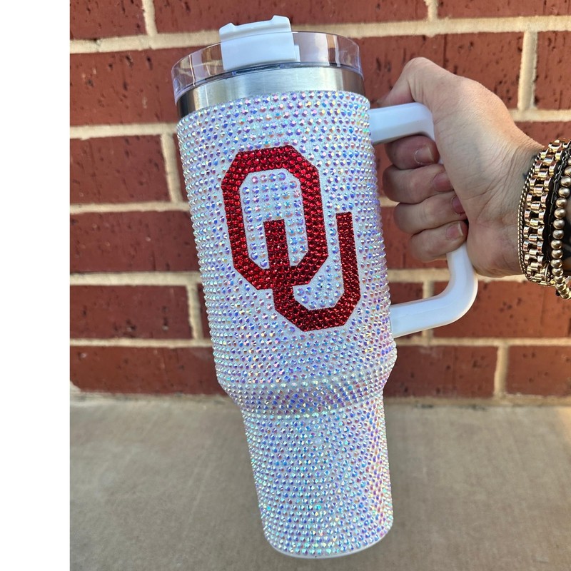 Lashicorn Oklahoma Rhinestone Tumbler 40 oz with Lid Straw Sparkle