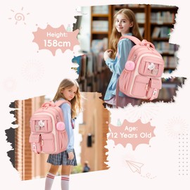 Amythe School Bag Girls Backpack School Girls Breathable School Backpack for Girls 1st - 5th Grade Casual School Bag Kids for Primary School Middle School, pink