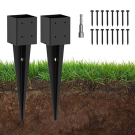 2 Pack 4x4 Fence Post Anchor Ground Spike – Heavy Duty 24" Metal Post Base (Fit 3.6"x3.6") Black Powder-Coated for Mailbox, Deck, Fence, Railing