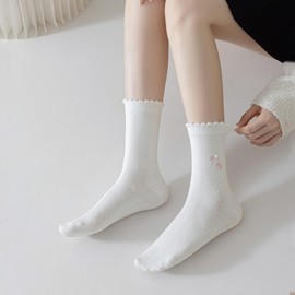 Mcool Mary Women's Socks, Casual Ankle Breathable Cool Knit Cotton Cute Crew Frilly Sock for Women 6 Pairs