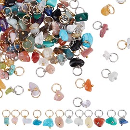 HOBBIESAY 120Pcs Mixed Natural Stone Charms Small Nuggets Gemstone Dangle Pendant Crystal Stone Charms with Stainless Steel Jump Ring for DIY Bracelets Earring Necklace Jewelry Making,Hole:5.4mm