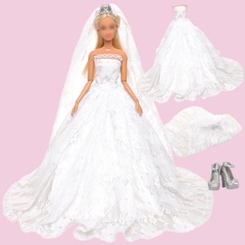 4 Pack Doll Wedding Set 1 White Bride Wedding with Veil for 11.5 Inch Girl Doll 1 Black Groom Suit Clothes for 12 Inch Boy Doll 2 Pairs of Shoes for Dolls