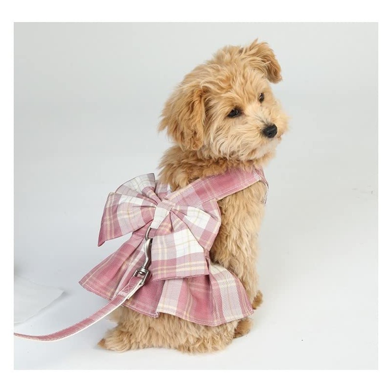 Aki Kumaya Dog Harness Lead Set with Ribbon Cute Plaid