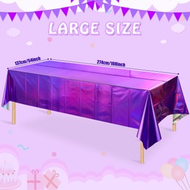 8 Pack Iridescent Purple Plastic Tablecloths, Shiny Disposable Laser Rectangle Table Covers, Holographic Foil Tablecloth Iridescent Party Decorations for Birthday Bridal Wedding Christmas, 54x108 Inch