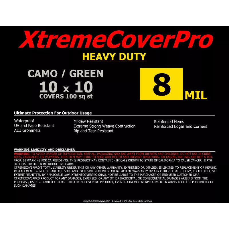 XtremeCoverPro TARP 10' x 10' CAMO 8mil Multipurpose Protective Cover