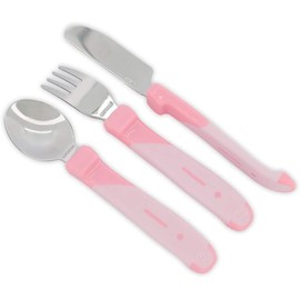 Twistshake Juego de Cubiertos de Aprendizaje Tenedor, Cuchillo y Cuchara de Acero Inoxidable Cubiertos Entrenadores para Niños a Partir de 12 Meses Vajilla Infantil Soft Touch y Libre de BPA Rosa
