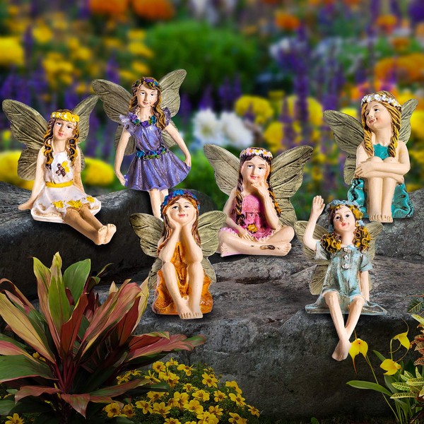 GloBrite Set of 6 Mini Fairies - Garden Outdoor Ornaments Decor Statue Accessories