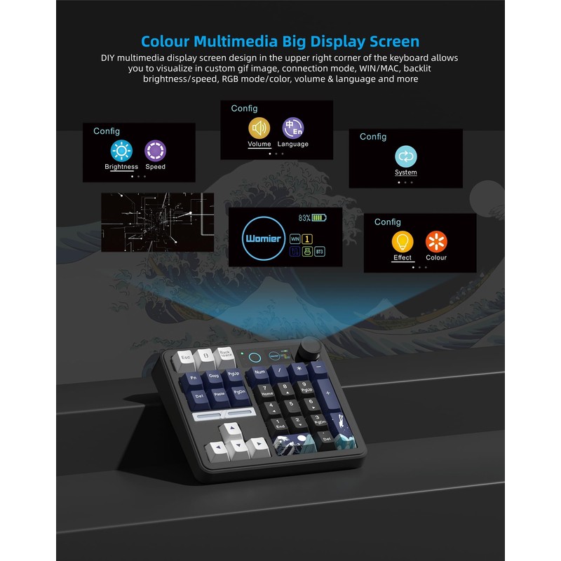 Womier SK30 Mechanical Numpad, Mini Keyboard with Screen & Knob,Black