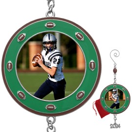 Football Photo Christmas Ornament Dated 2024 - Keepsake Sports Player Team Picture Holder Ornament - Gift/Storage Bag Included - Set of 2