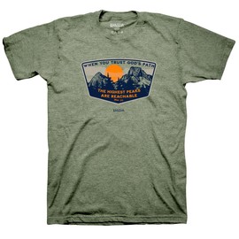 Kerusso When You Trust God's Path The Highest Peaks are Reachable Heather Military Green Cotton Crew Neck T-Shirt, Small