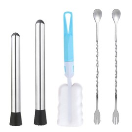 2 Pieces Crushed Popsicles, 2 Pieces Mixing Spoons, 1 Piece Sponge Cleaning Brush, Drink Stirrer, Cocktail Making Set, Bartending Set for Home, Bar, Restaurant